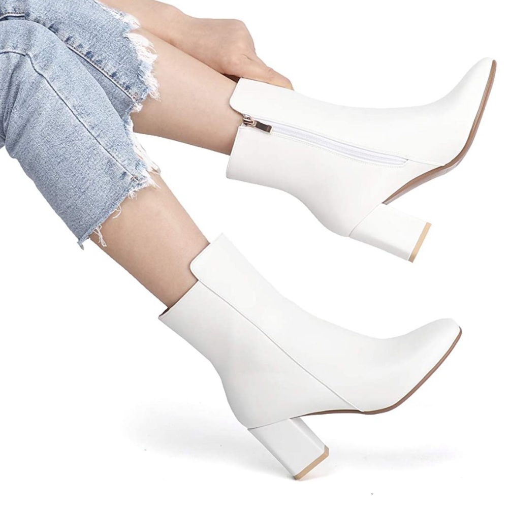 - IDIFU Women's Ada Square Toe Ankle Boots Block Heel Side Zipper Booties …